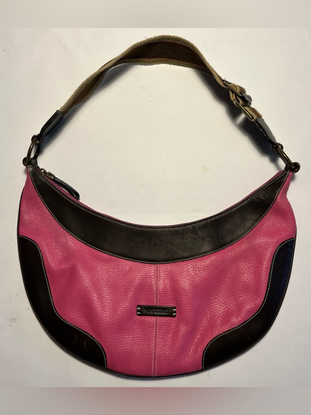 Puntotres Pink Genuine Leather Hobo Shoulder Bag Handbag Purse Made In Spain